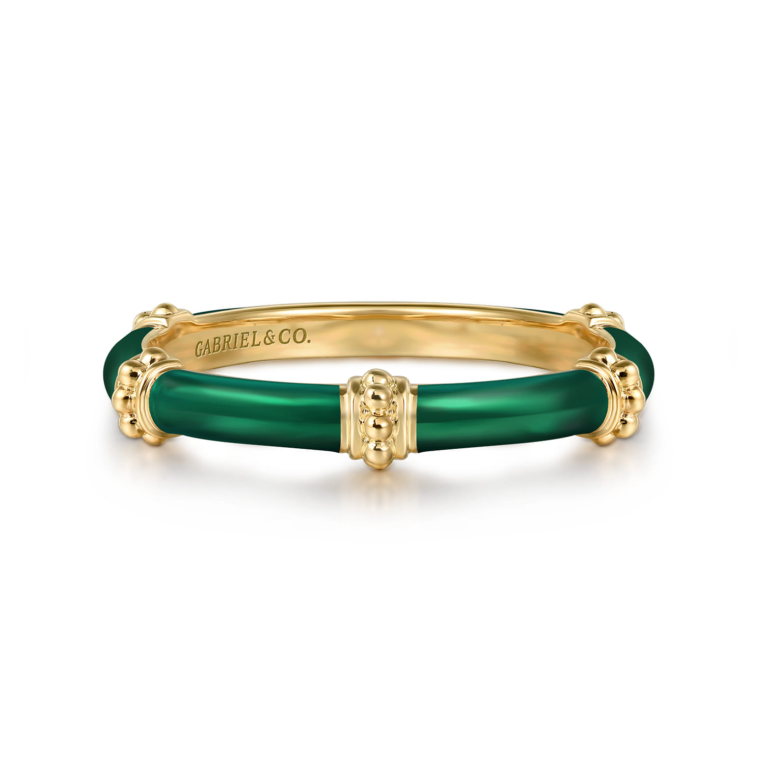 Enamel - 14K Yellow Gold Bujukan Bar Split Stackable with Chrome Green Enamel - Shot 1