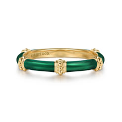 Enamel - 14K Yellow Gold Bujukan Bar Split Stackable with Chrome Green Enamel