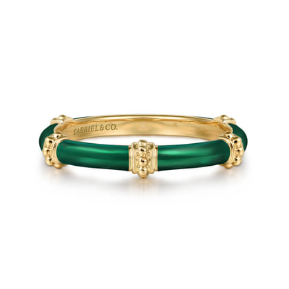Enamel - 14K Yellow Gold Bujukan Bar Split Stackable with Chrome Green Enamel