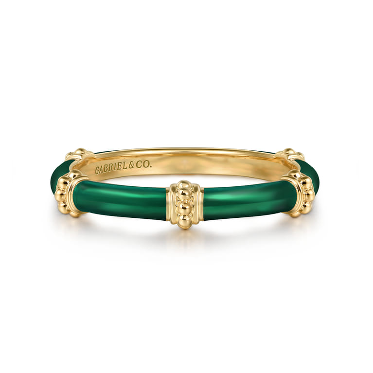 Enamel - 14K Yellow Gold Bujukan Bar Split Stackable with Chrome Green Enamel - Shot 1