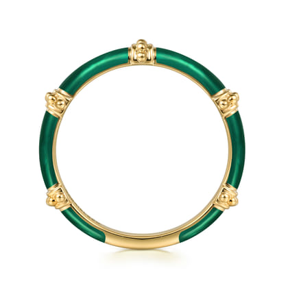 Enamel - 14K Yellow Gold Bujukan Bar Split Stackable with Chrome Green Enamel