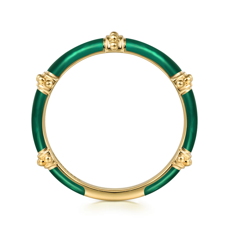 Enamel - 14K Yellow Gold Bujukan Bar Split Stackable with Chrome Green Enamel - Shot 2