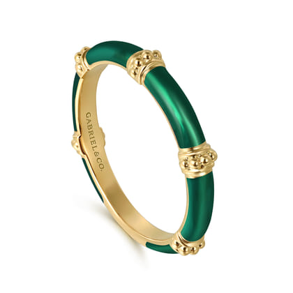 Enamel - 14K Yellow Gold Bujukan Bar Split Stackable with Chrome Green Enamel