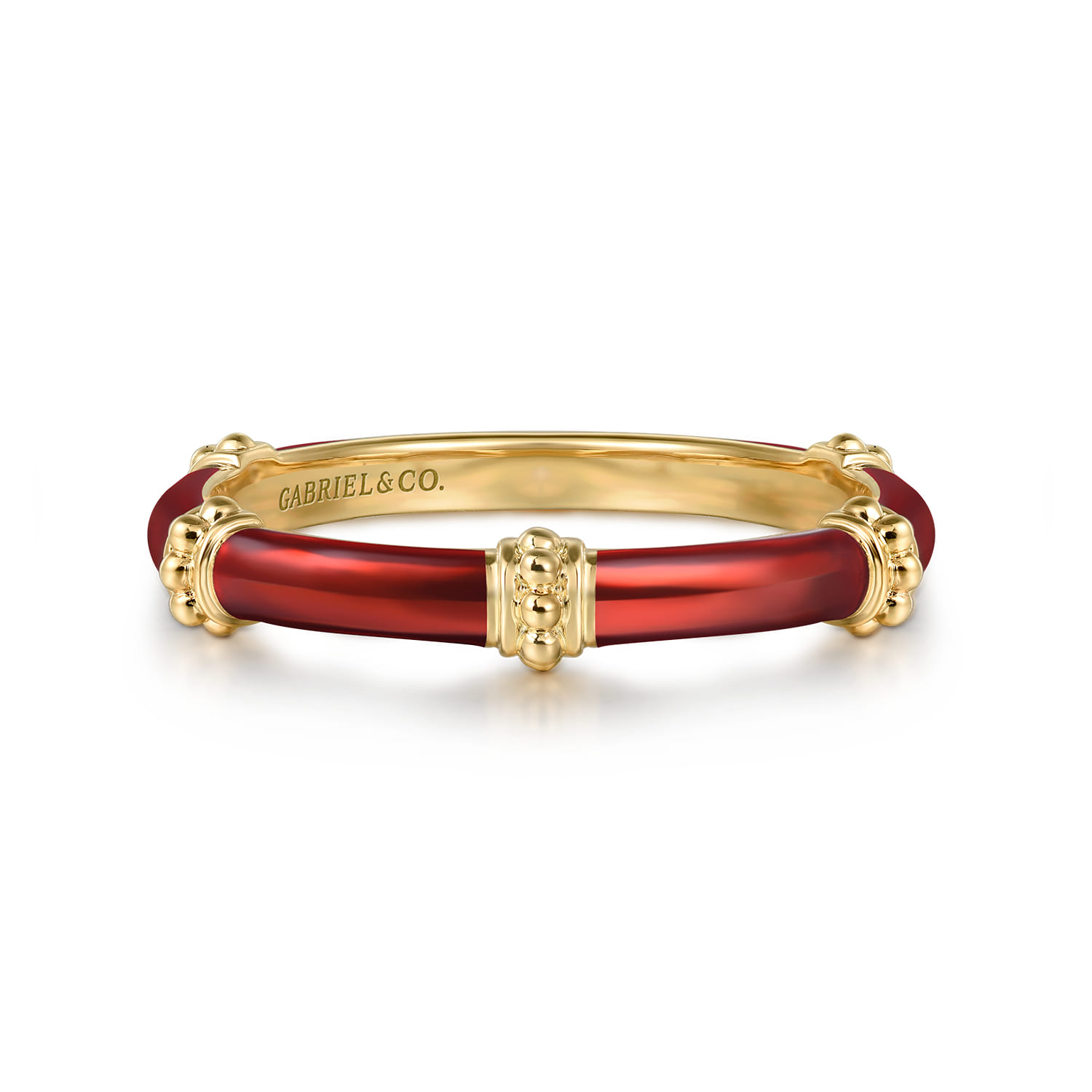 Enamel - 14K Yellow Gold Bujukan Bar Split Stackable with Chrome Red Enamel - Shot 1