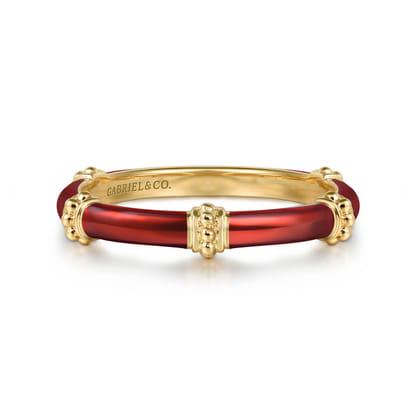 Enamel - 14K Yellow Gold Bujukan Bar Split Stackable with Chrome Red Enamel