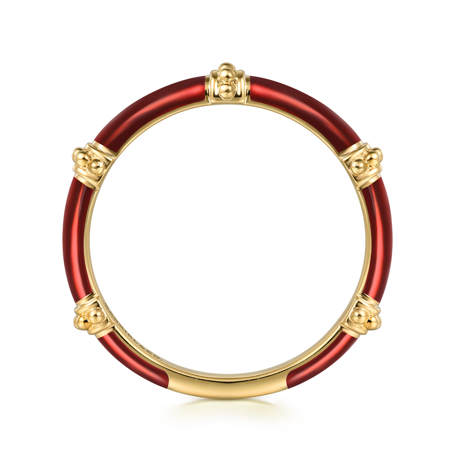 Enamel - 14K Yellow Gold Bujukan Bar Split Stackable with Chrome Red Enamel - Shot 2