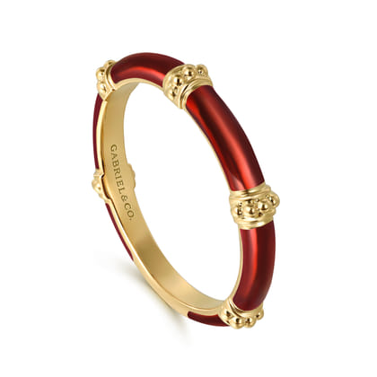 Enamel - 14K Yellow Gold Bujukan Bar Split Stackable with Chrome Red Enamel
