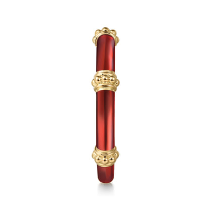 Enamel - 14K Yellow Gold Bujukan Bar Split Stackable with Chrome Red Enamel
