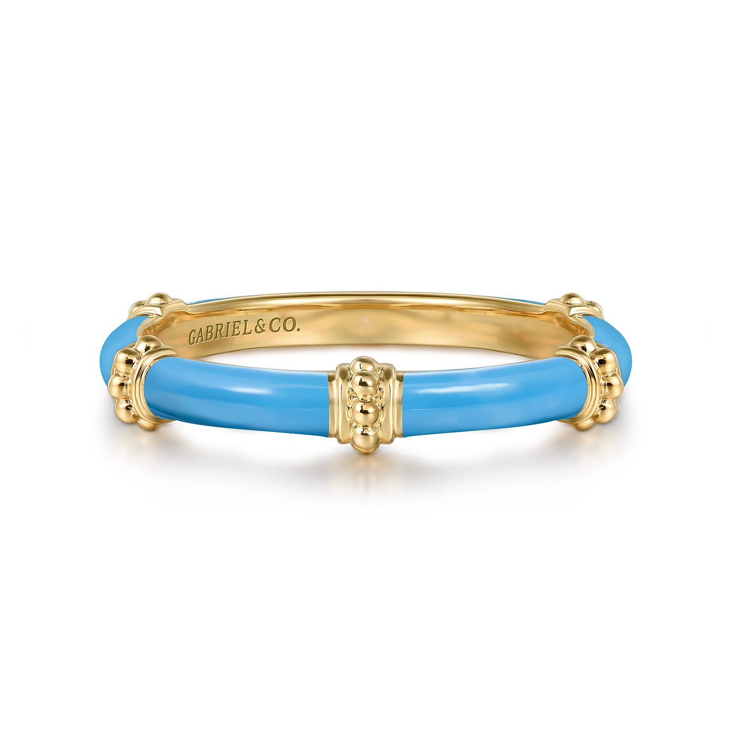 Enamel - 14K Yellow Gold Bujukan Bar Split Stackable with Dusk Blue Enamel - Shot 1