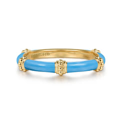 Enamel - 14K Yellow Gold Bujukan Bar Split Stackable with Dusk Blue Enamel