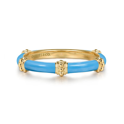 Enamel - 14K Yellow Gold Bujukan Bar Split Stackable with Dusk Blue Enamel