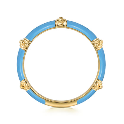 Enamel - 14K Yellow Gold Bujukan Bar Split Stackable with Dusk Blue Enamel
