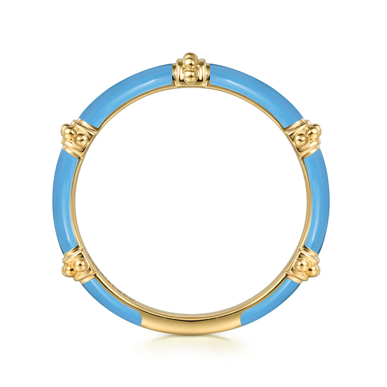 Enamel - 14K Yellow Gold Bujukan Bar Split Stackable with Dusk Blue Enamel - Shot 2