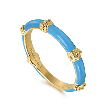 Enamel - 14K Yellow Gold Bujukan Bar Split Stackable with Dusk Blue Enamel