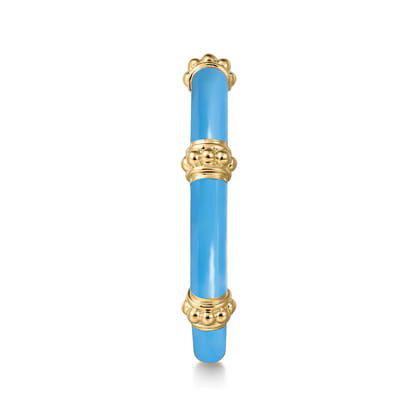 Enamel - 14K Yellow Gold Bujukan Bar Split Stackable with Dusk Blue Enamel