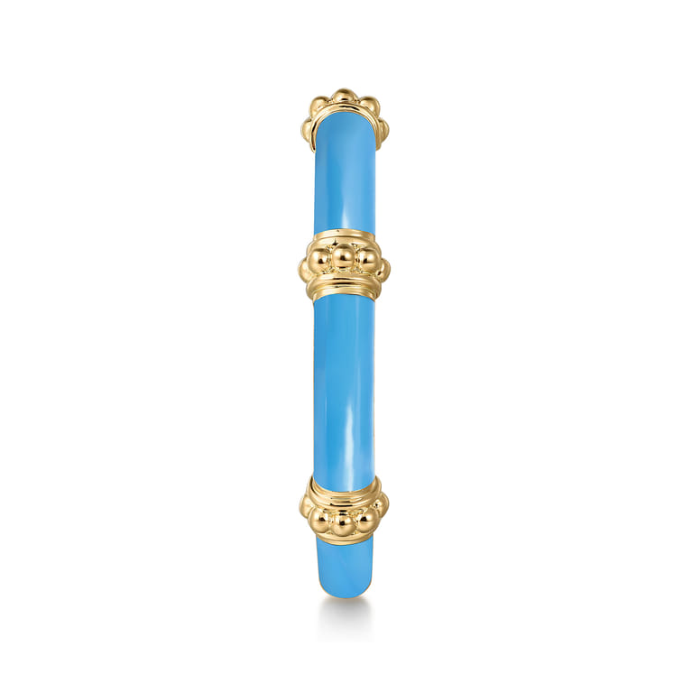 Enamel - 14K Yellow Gold Bujukan Bar Split Stackable with Dusk Blue Enamel - Shot 4