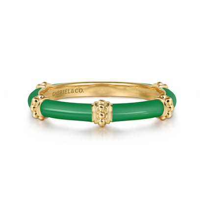 Enamel - 14K Yellow Gold Bujukan Bar Split Stackable with Emerald Green Enamel