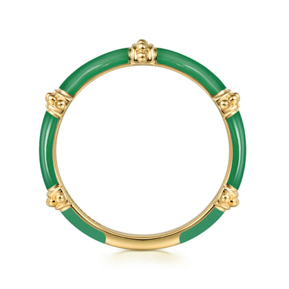 Enamel - 14K Yellow Gold Bujukan Bar Split Stackable with Emerald Green Enamel
