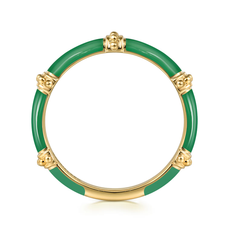 Enamel - 14K Yellow Gold Bujukan Bar Split Stackable with Emerald Green Enamel - Shot 2