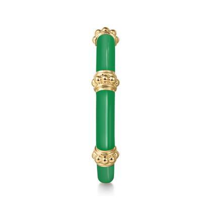 Enamel - 14K Yellow Gold Bujukan Bar Split Stackable with Emerald Green Enamel