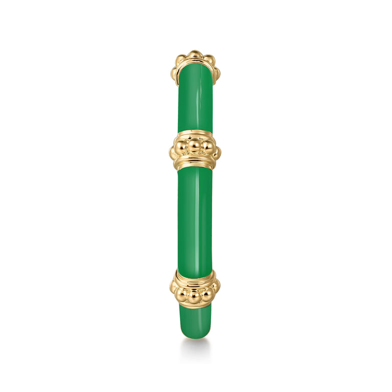 Enamel - 14K Yellow Gold Bujukan Bar Split Stackable with Emerald Green Enamel - Shot 4