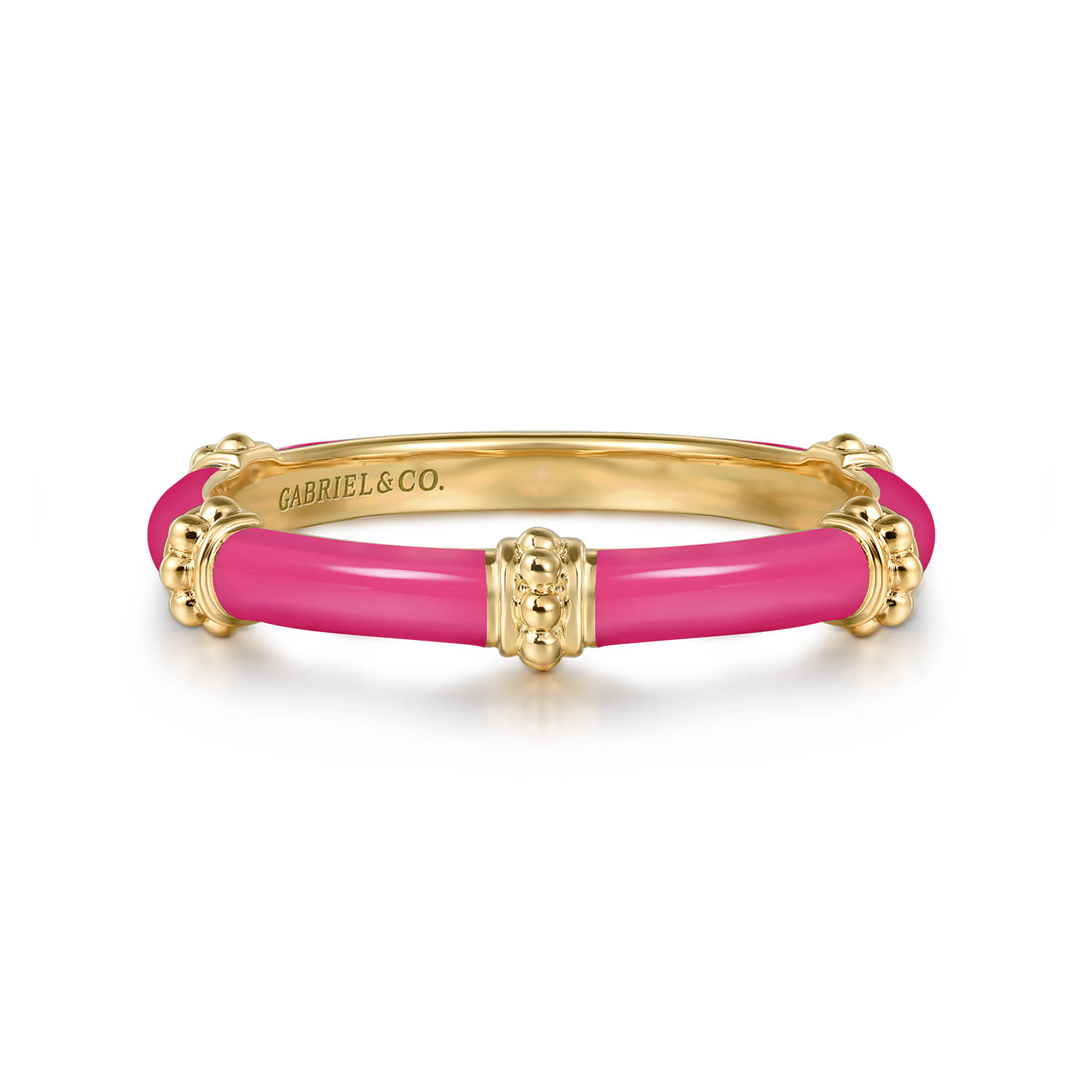 Enamel - 14K Yellow Gold Bujukan Bar Split Stackable with Fuchsia Enamel - Shot 1