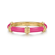 Enamel - 14K Yellow Gold Bujukan Bar Split Stackable with Fuchsia Enamel