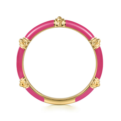 Enamel - 14K Yellow Gold Bujukan Bar Split Stackable with Fuchsia Enamel