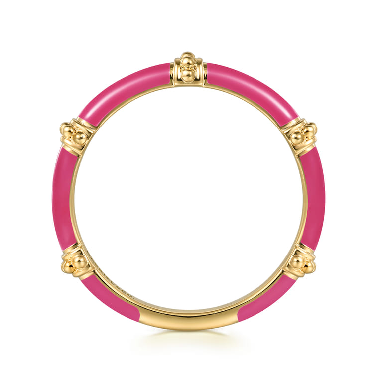 Enamel - 14K Yellow Gold Bujukan Bar Split Stackable with Fuchsia Enamel - Shot 2