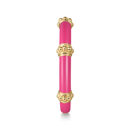 Enamel - 14K Yellow Gold Bujukan Bar Split Stackable with Fuchsia Enamel