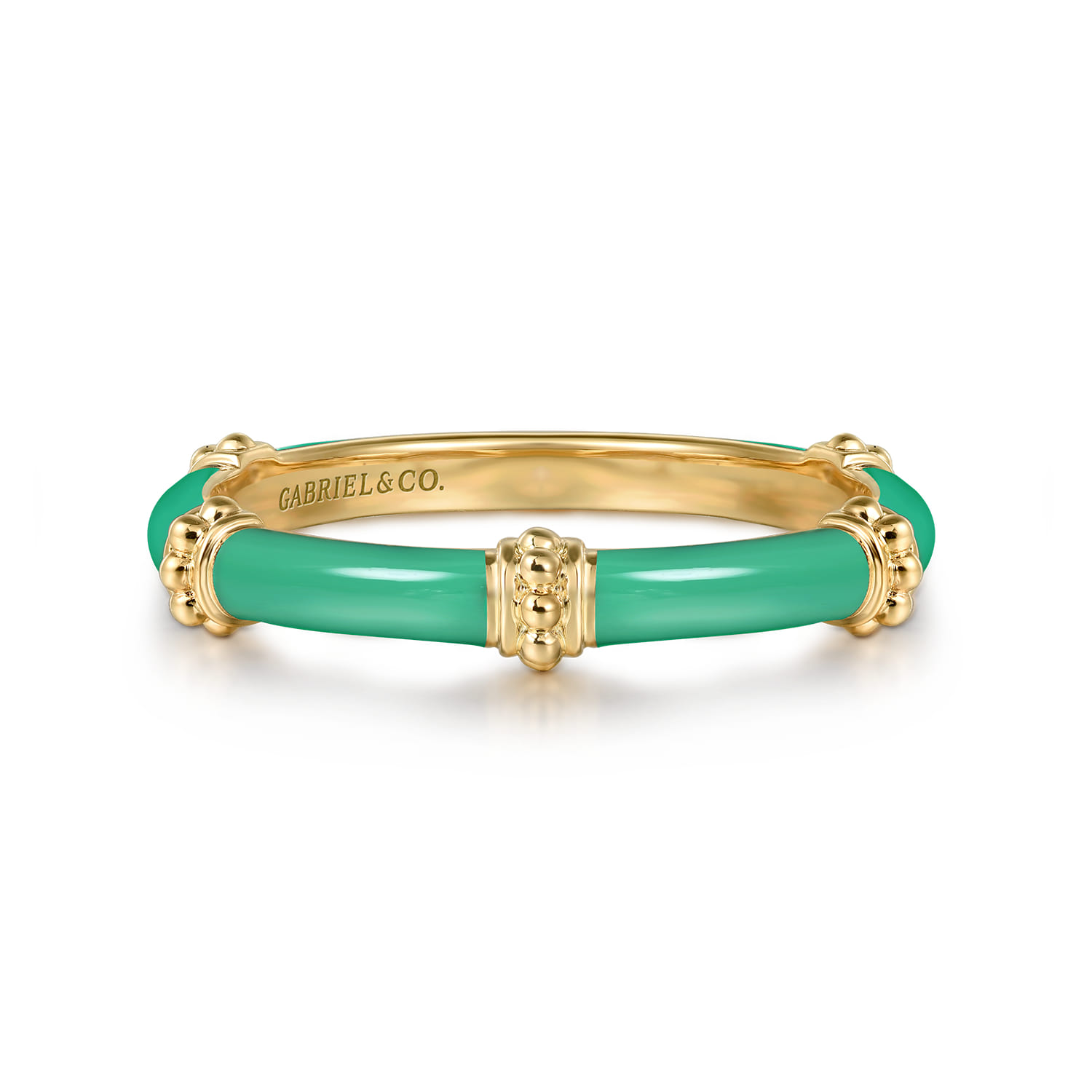 Enamel - 14K Yellow Gold Bujukan Bar Split Stackable with Mint Green Enamel - Shot 1