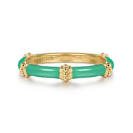 Enamel - 14K Yellow Gold Bujukan Bar Split Stackable with Mint Green Enamel
