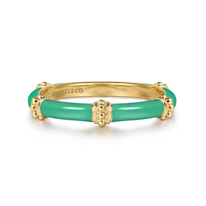 Enamel - 14K Yellow Gold Bujukan Bar Split Stackable with Mint Green Enamel