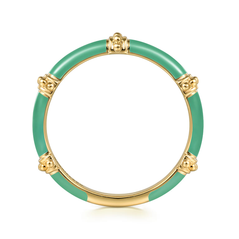 Enamel - 14K Yellow Gold Bujukan Bar Split Stackable with Mint Green Enamel - Shot 2