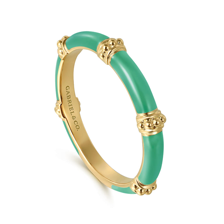 Enamel - 14K Yellow Gold Bujukan Bar Split Stackable with Mint Green Enamel - Shot 3