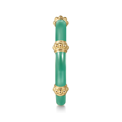 Enamel - 14K Yellow Gold Bujukan Bar Split Stackable with Mint Green Enamel