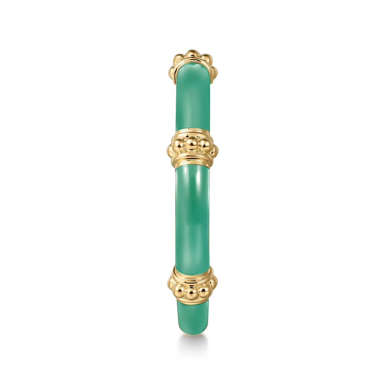 Enamel - 14K Yellow Gold Bujukan Bar Split Stackable with Mint Green Enamel - Shot 4