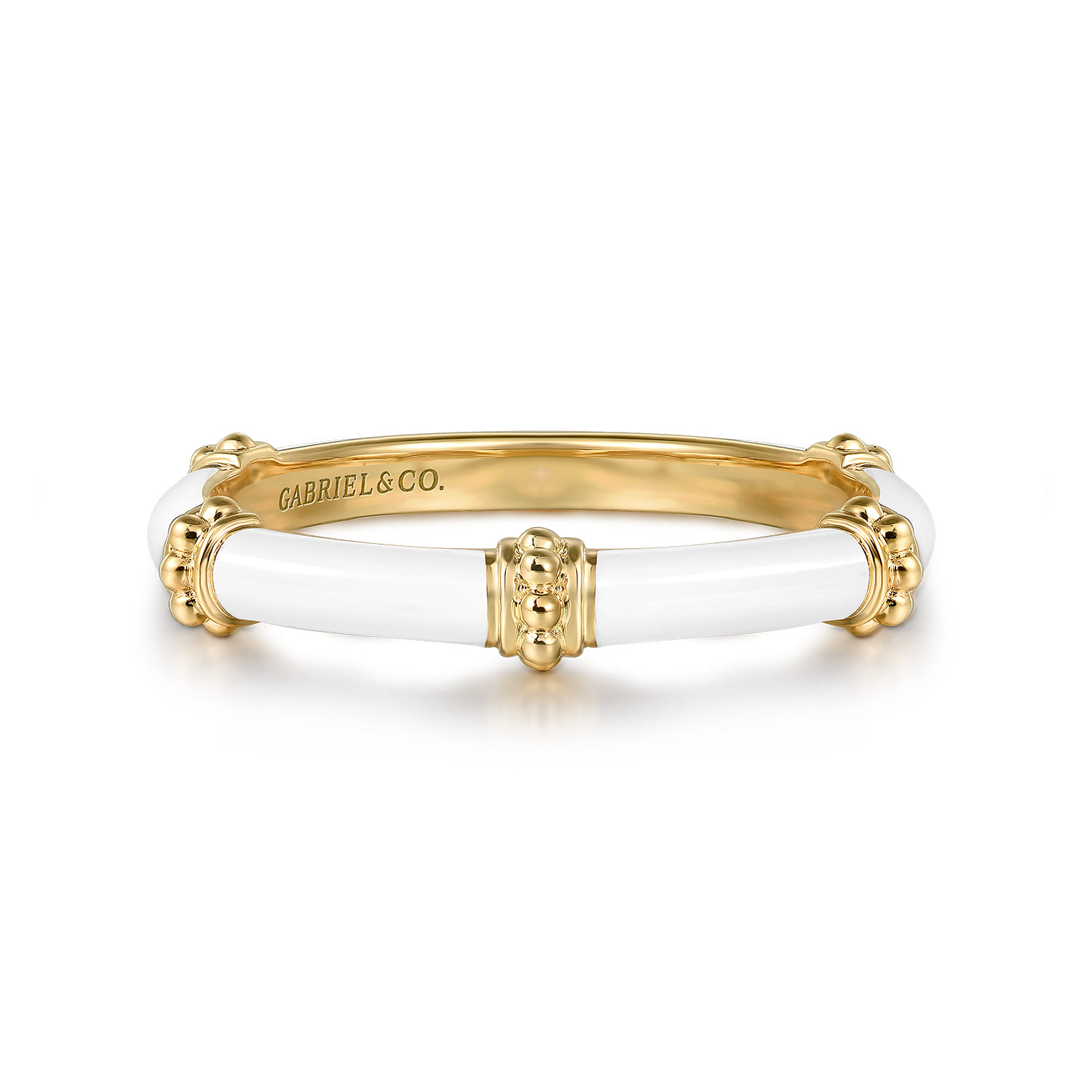 Enamel - 14K Yellow Gold Bujukan Bar Split Stackable with White Enamel - Shot 1