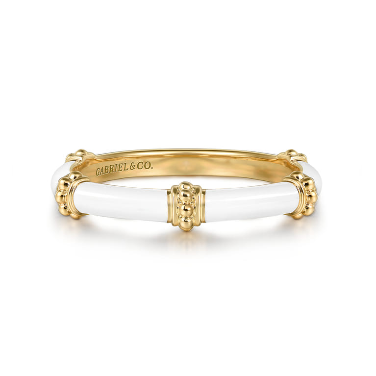 Enamel - 14K Yellow Gold Bujukan Bar Split Stackable with White Enamel - Shot 1