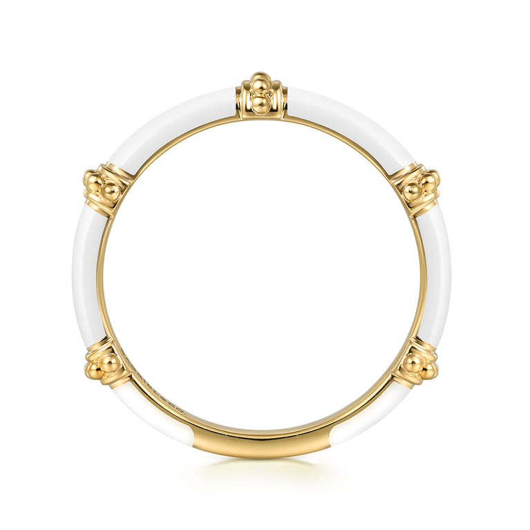 Enamel - 14K Yellow Gold Bujukan Bar Split Stackable with White Enamel - Shot 2