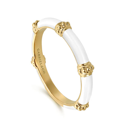 Enamel - 14K Yellow Gold Bujukan Bar Split Stackable with White Enamel