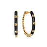 Enamel - 14K Yellow Gold Bujukan Beads Classic Hoop Pyramid Earrings with Black Enamel