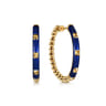 Enamel - 14K Yellow Gold Bujukan Beads Classic Hoop Pyramid Earrings with Chrome Blue Enamel