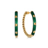 Enamel - 14K Yellow Gold Bujukan Beads Classic Hoop Pyramid Earrings with Chrome Green Enamel
