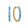 Enamel - 14K Yellow Gold Bujukan Beads Classic Hoop Pyramid Earrings with Dusk Blue Enamel