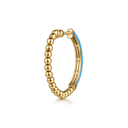 Enamel - 14K Yellow Gold Bujukan Beads Classic Hoop Pyramid Earrings with Dusk Blue Enamel