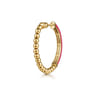 Enamel - 14K Yellow Gold Bujukan Beads Classic Hoop Pyramid Earrings with Fuchsia Enamel