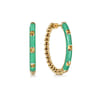 Enamel - 14K Yellow Gold Bujukan Beads Classic Hoop Pyramid Earrings with Mint Green Enamel
