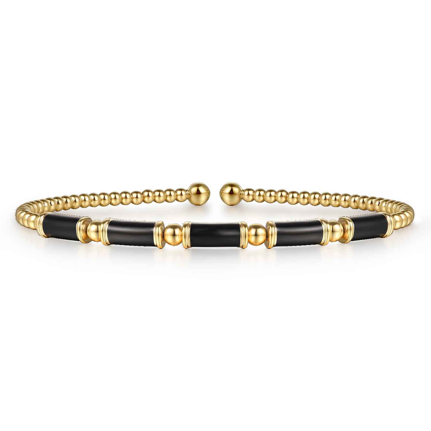 Enamel - 14K Yellow Gold Bujukan Beads Split Bangle Bracelet with Black Enamel - Shot 1