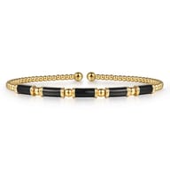 Enamel - 14K Yellow Gold Bujukan Beads Split Bangle Bracelet with Black Enamel